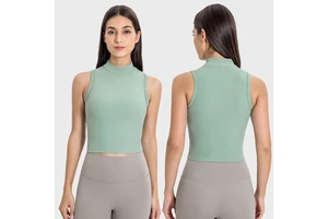 New Ribbed High-Neck Waist-Defining Slim-Fit Yoga Top for Running & Fitness Women's Sleeveless Sports Tank