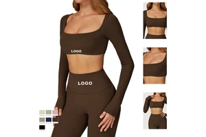 Custom Logo Women Quick Dry Long Sleeve Yoga Top Tight Fit Fitness Gym Running Sports T Shirt Activewear Workout Training