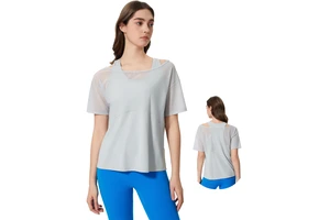 GC Yoga Clothes Women Loose Sports Short Sleeve T-shirt Running Cover-up Two-piece Quick Dry Breathable Fitness Top YG205