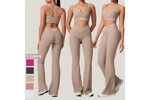 Yoga Loose Pants Set Sports Bra Wide Leg Women Quick Drying Loose Pants Fitness Gym Clothing Running Wholesale Customized Logo