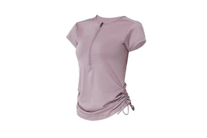 MAYYOUNG Europe and America New Zipper Drawstring Short Sleeve Slim Running Fitness Yoga Top