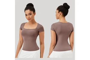 Quick-Dry Trim Fit Short Sleeve Lady Custom Sports Yoga Fitness High Quality Gym Workout Plus Size T-Shirts Top for Women