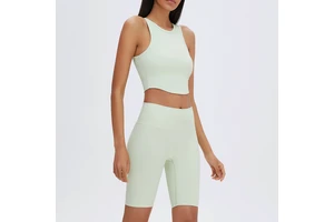 High Waist Sports Shorts & Breathable Yoga Top for Women Short Sports Vest with Nude Feeling & Chest Pad Gym Wear