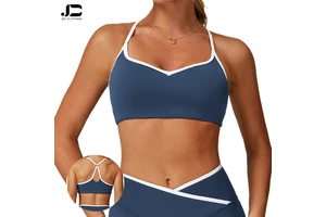 Women Sportswear Cross Back Yoga Bra V-neck Adjustable Thin Straps Sports Bra Color Contrast for Yoga Fitness Crop Tops