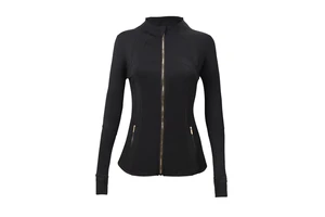 Wholesale New Casual Versatile Solid Color Breathable Yoga Clothes Top Long Sleeved Running Sports Stand up Collar Zipper Jacket