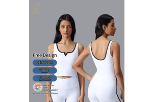 Women's Deep V Halter Neck Fitness Tank Top Seamless Reversible Compression Yoga Vest Front Logo Breathable Workout Sports Bra