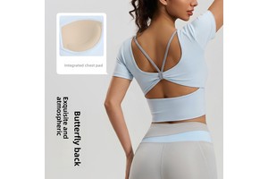 New Butterfly Beautiful-Back Women's Yoga Top Spandex/Polyester Padded Cups Short-Sleeve Cross-Strap Breathable Workout