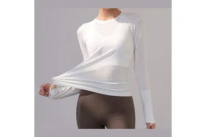 Women's Lightweight Outdoor Tight-Fitting Yoga Top Long-Sleeved Crew Neck Breathable Stretchy Solid Quick-Dry Fitness