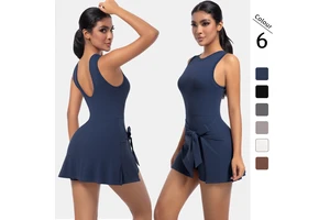 New Breathable Wrinkle-Resistant Seamless Anti-Exposure Tennis Skirt Yoga Top All-in-One Fitness Wear Golf Dress Spaghetti Strap