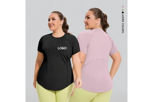 Women's Elastic Soft Basic Active Tops Loose Yoga Sport Running Quick Dry Plus Size Spandex/Polyester Crew Neck Short Sleeve