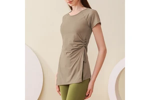 Song Station Same Style Nine Quarter Sleeve for Solid Breathable Quick-drying Hip Covering Blouse Drawstring Loose Yoga Top