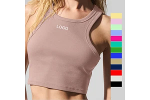 DUOLLB Women's Back Fitness Running Tank Top Sports Breathable Knitted O-Neck Solid Print Front Streetwear 180g Yoga Short