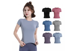High Elastic Women Fitness Short Sleeve Sports t Shirt Custom Quick-dry Gym Wear Breathable Training Tight Yoga Plain t Shirts