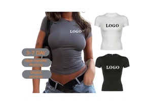 Wholesale Custom Logo Women's T-shirts Summer Soft Tee Crop Top Solid Color Slim Fit Short Sleeve T-shirt