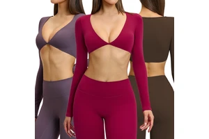 Women Workout Breathable Long Sleeve T Shirts Quick Dry Gym Athletic Sexy V Neck Yoga Running Tops