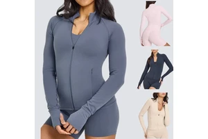 Lady Long Sleeve Full Zipper Quick Dry Tight Fitness Running Yoga Tops Workout Sports Stand Neck Slim Fit Jacket for Women