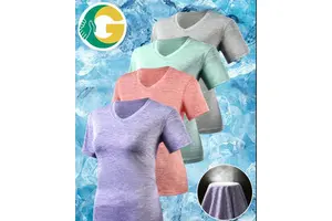 V Neck Quick Dry Yoga T Shirt Polyester Cotton Loose Fit Short Sleeve Breathable Solid Women Gym Fitness Workout Activewear Tops