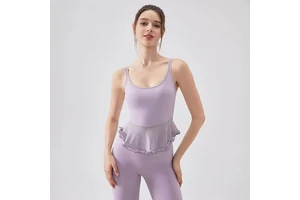 Double Strap Ruffle Hem Yoga Tank Top Mesh Panel Fashionable Workout Top Breathable Elegant Gym Top for Yoga Pilates Fitness
