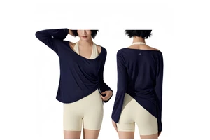 New Design AL Women's Summer Outdoor Fitness Suit Loose Long Sleeved Pleated Drawstring V-neck Sports Top Breathable Yoga Cover