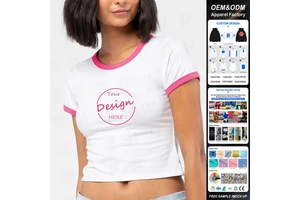 Hot Sale Slim Fit Summer Casual Round Neck Cropped Top Custom Logo Cotton Spandex Printing Baby Tee T-shirts for Women