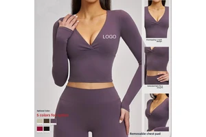 European American Spring Summer Women's Yoga Pilates Long-sleeved Sports Top Tight-Fitting Breathable Lightweight Front