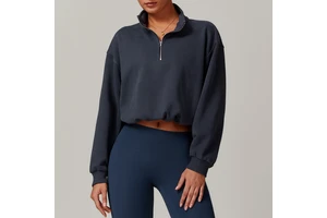 2025 New Fashion High Collar Drawstring Pullover Half-Zipper Breathable Reversible Anti-Bacterial Anti-Static Polyester Yoga Top