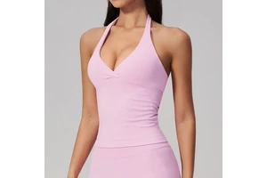 Women Workout Top Breathable Quick Dry Seamless Activewear Tank Top Sleeveless V Neck Halter Sports Training Vest
