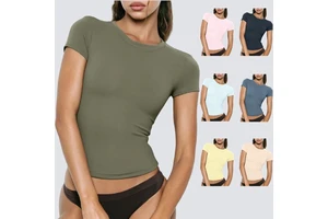 Lady Short-sleeved Round Neck T-shirt Tight and Casual Quick Drying Yoga Shirts Fitness Sports Running Top for Gym Women