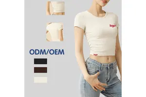 Ribbed Workout Top Women Short Sleeve High Stretch Slim Fit Activewear for Gym Fitness Factory