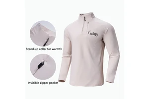 OEM Custom Stand Collar 1/4 Zip Long Sleeve Tops Sport Breathable Warm Gym Workout Training Men's T-Shirt with Chest Zip Pocket