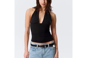 Bulk Custom Blank Women Lyocell Halter Top Eco Friendly Sleeveless Summer Basic Shirts Plunge Neck Topstitched Hem Vendor