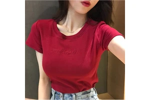 Short-sleeve Cropped T-shirt for Women, Summer Round Neck, Slim-fitting, Fashionable and Versatile Top