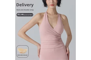 Antibacterial Breathable Lightweight Four-Way Stretch Back-Shaping Skinny Fit V-neck Sports Bra Cross-Strap Camisole Tank Top