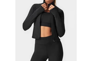 Women's Spring Four-Way Stretch Spandex/Nylon Zipper Top Running Jacket Warm Long Sleeved Regular Fit Yoga Sportswear Plus Size