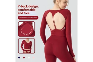 Women Autumn New Yoga Top Hollow Out Back Long Sleeve Slim Fit Versatile Short Sports T-shirt