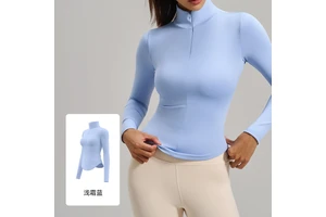 Custom Logo Women's Quick Dry Lightweight Breathable Curved Soft Workout Running Yoga Top with Zipper Long Sleeve Gym Wear