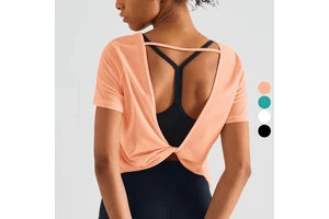 Summer Trendy Quick-drying Hollow Out Yoga Short Sleeve Top Running Workout Sportswear Fitness Gym Shirts for Women