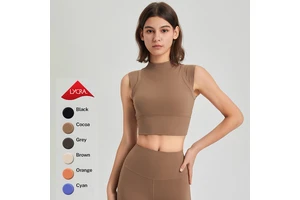 New Style Women's Compression Quick Dry Running Tops Stand Collar Sleeveless Stretchy Training Yoga Vest