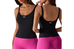 D25075 Women Seamless Square Neck Tank Top Build-in Bra Nude Feeling Slim Yoga Top