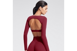 Long Sleeve Open Back Crop Solid Breathable Quick Dry Workout Custom Gym Sports Fitness Yoga Top
