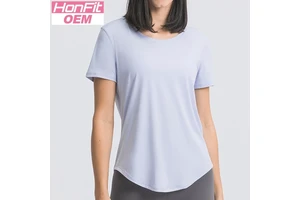 Breathable Women's Workout Short Sleeve Shirts Customization Logo Crop Tops Athletic Gym Tshirt Casual Yoga T-Shirt