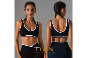 High Quality Women V-Neck Strap Contrast Color Cross-Back Yoga Bra with Shockproof Upper Support Custom Logo Sports Fitness Bra