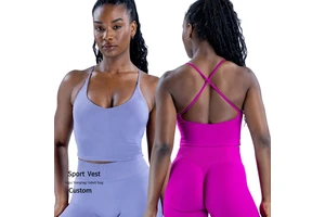 Seamless Spaghetti Strap Sports Bra Yoga Vest Cross Back Tight Fitting Gym Top Custom Women Running Tank Top Breathable Crop Top