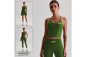 Women's Sexy Cross Back Sports Vest Breathable Quick Dry Sleeveless Gym Fitness Removable Pads Recycled Yoga Tank Top Front