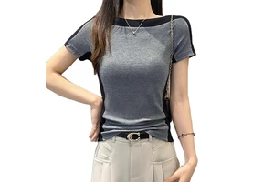 Custom Color Block Women's Slim-Fit Crew Neck One Shoulder Short Sleeve Casual Breathable T-Shirt Logo Embellishment