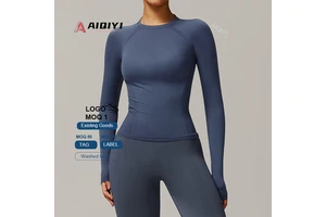 7731 Women's Wholesale Round Neck Long Sleeve Skinny Seamless Yoga T-shirt New Style Four Way Stretch Slim Fit Gym Shirts