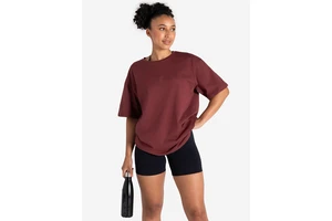 Oversized Crew Neck T-Shirt Plus Size Women's Solid Maroon Short Sleeve Jersey Cotton Top Regular Fit Adult Style