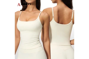 5555 Brushed Yoga Tank Top Women Padded Cups Thin Straps Beautiful Back Design Tight-Fitting Quick-Drying Tank
