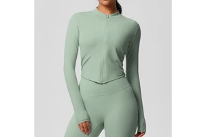 2025 New Seamless Women SKINNY Fit Full-Zip Yoga Long Sleeve Front Logo Sweat-Wicking Breathable Eco-Friendly Quick Dry Stand