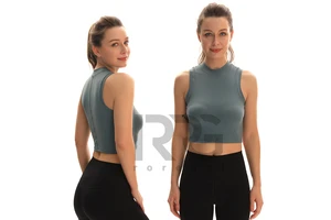 2023 New Style High Round Neck Yoga Top Gather Shockproof High Strength Navel Sports Fitness Vest